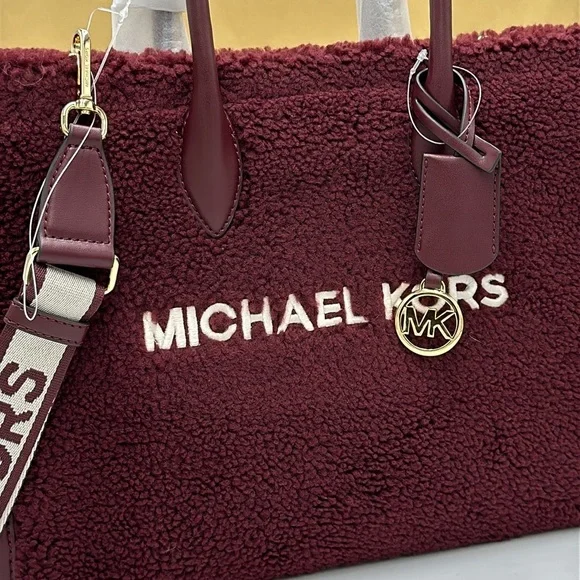 Michael Kors Medium SHEARLING MIRELLA ToteShoulder Bag Sherpa Oxblood NWT